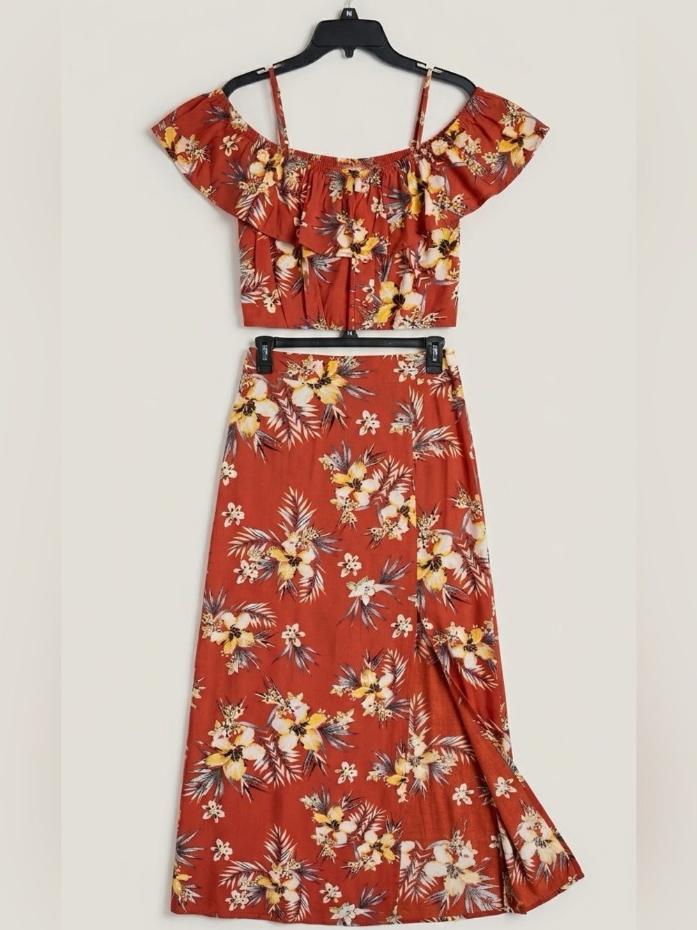 No Boundaries Rust Floral Maxi Skirt set with Yellow & Cream Blooms